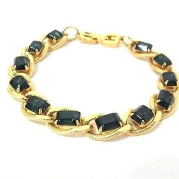 Givenchy Vintage Gold-Plated Bracelet w/ Blue-Green Crystals - Pre-owned - Picture 1 of 7